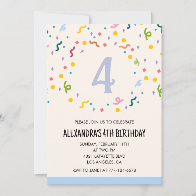 Invitaciones sencillas de cumpleaños 4º Cumpleaños (Anverso)