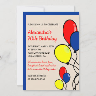 Invitaciones sencillas de cumpleaños 70 globos