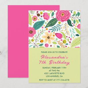 Invitaciones sencillas de cumpleaños 7 Floral Colo