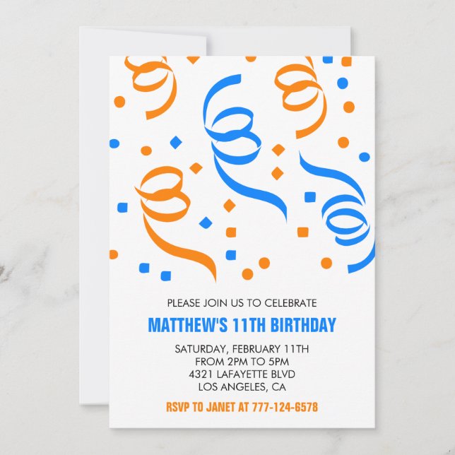 Invitaciones sencillas de cumpleaños número 11 Con (Anverso)