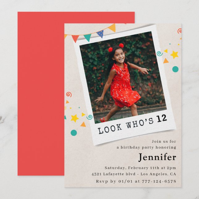 Invitaciones sencillas de cumpleaños número 12 par (Anverso / Reverso)