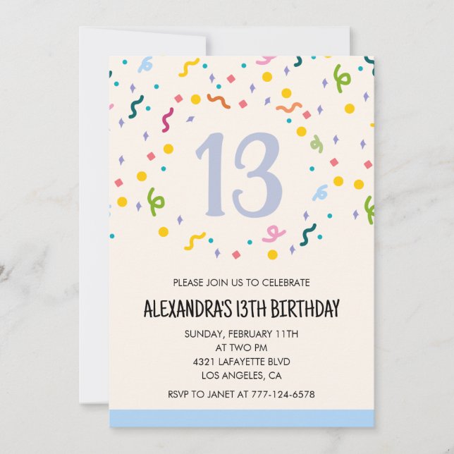 Invitaciones sencillas de cumpleaños número 13 Con (Anverso)