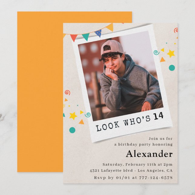 Invitaciones sencillas de cumpleaños número 14 par (Anverso / Reverso)