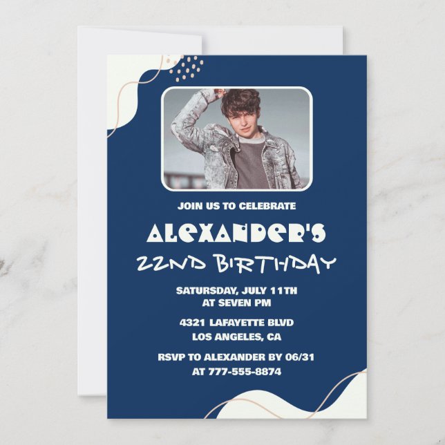 Invitaciones sencillas de cumpleaños número 22 par (Anverso)
