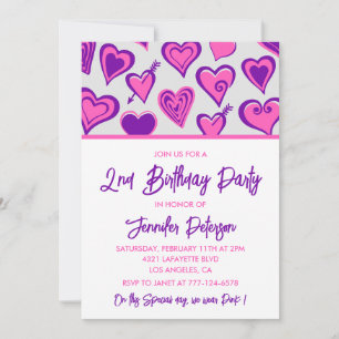 Invitaciones sencillas de cumpleaños número 2 Glam