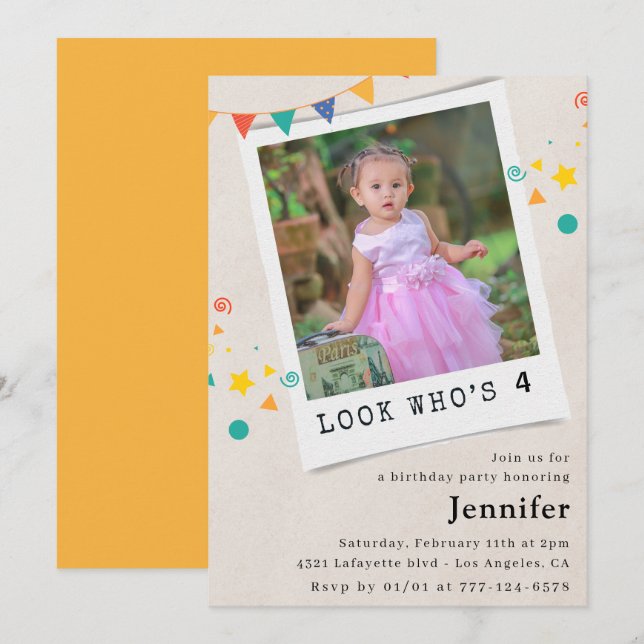 Invitaciones sencillas de cumpleaños número 4 para (Anverso / Reverso)