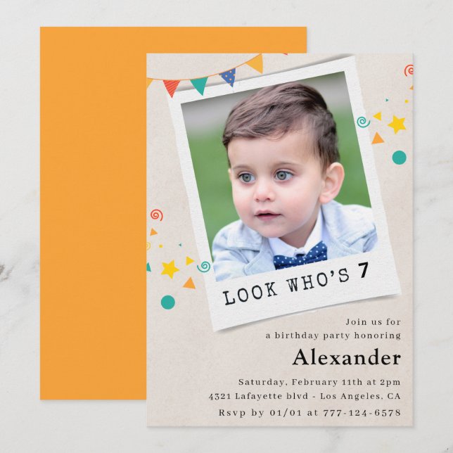 Invitaciones sencillas de cumpleaños número 7 para (Anverso / Reverso)
