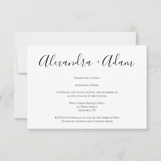 Invitaciones sencillas modernas para cena de ensay (Anverso)