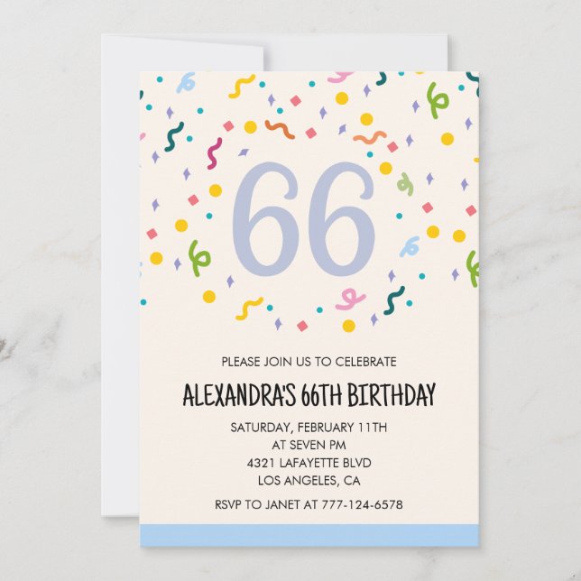 Invitaciones sencillas para 66 cumpleaños Confetti (Anverso)