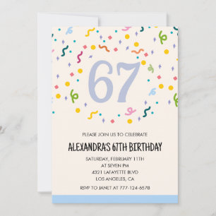 Invitaciones sencillas para 67 cumpleaños Confeti