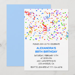 Invitaciones sencillas para 89 cumpleaños Confeti