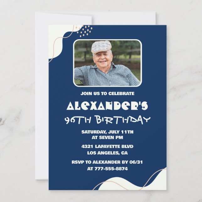Invitaciones sencillas para 96 cumpleaños Hombres  (Anverso)