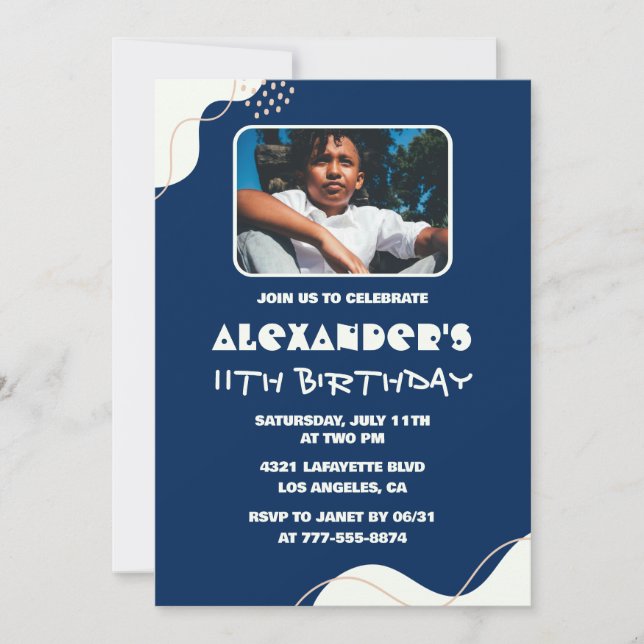 Invitaciones sencillas para cumpleaños 11 niño Fot (Anverso)