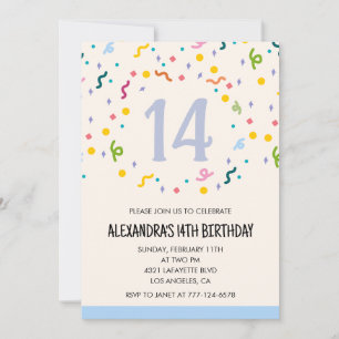 Invitaciones sencillas para cumpleaños 14 Confeti