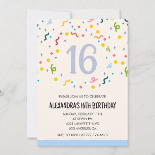 Invitaciones sencillas para cumpleaños 16 Confeti 