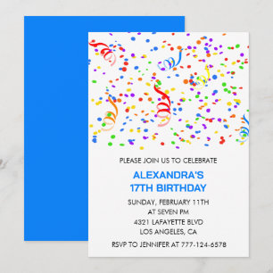 Invitaciones sencillas para cumpleaños 17 Confeti 