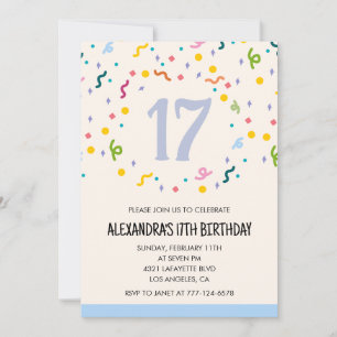 Invitaciones sencillas para cumpleaños 17 Confeti