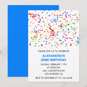 Invitaciones sencillas para cumpleaños 22 Confeti