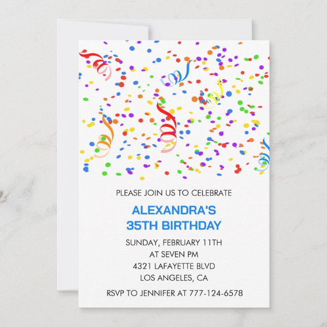 Invitaciones sencillas para cumpleaños 35 Confeti  (Anverso)