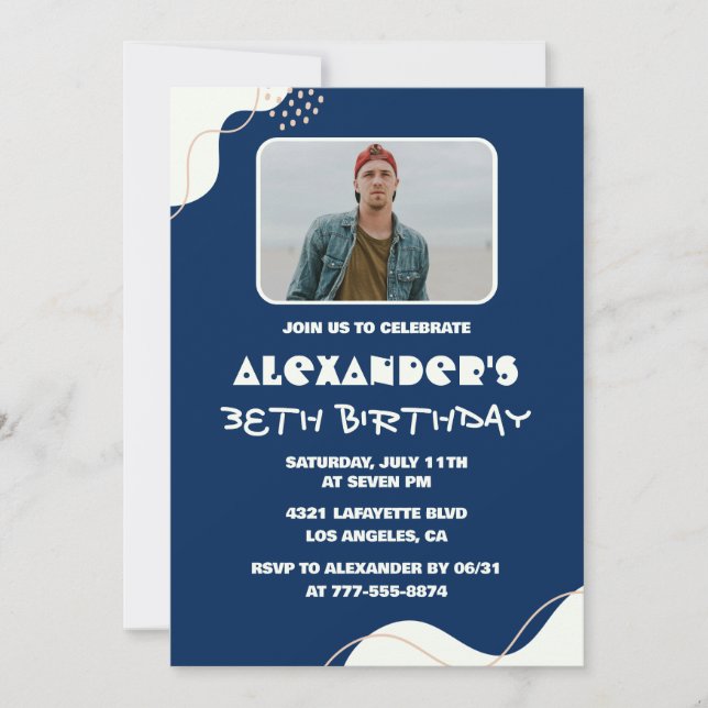 Invitaciones sencillas para cumpleaños 38 hombres  (Anverso)