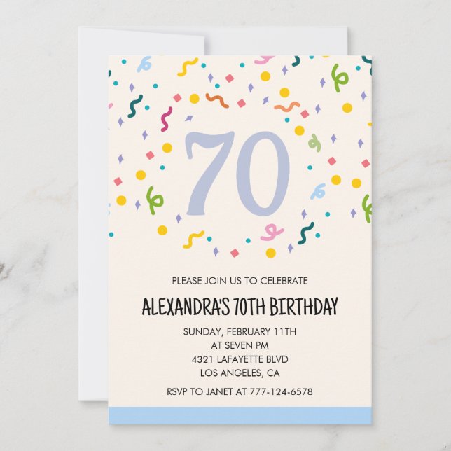 Invitaciones sencillas para cumpleaños 70 Confeti  (Anverso)