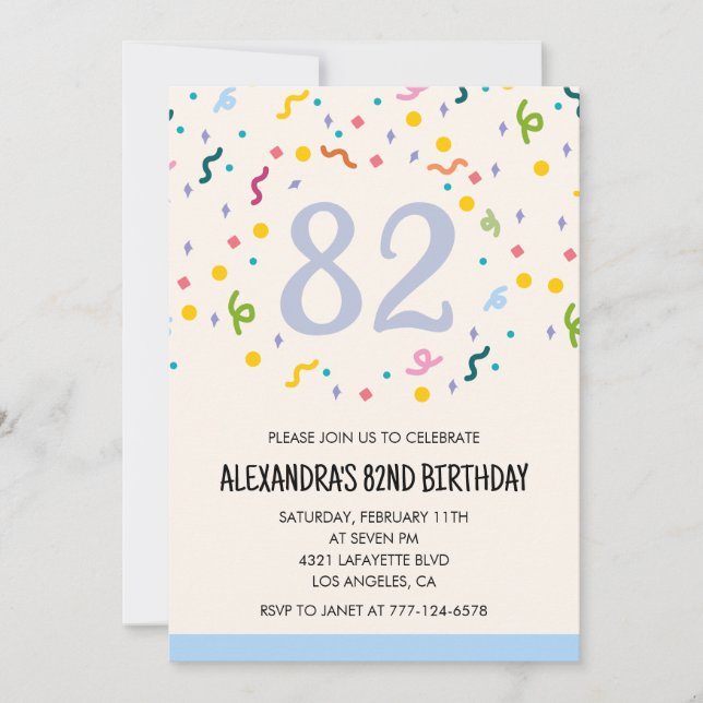 Invitaciones sencillas para cumpleaños 82 Confeti  (Anverso)