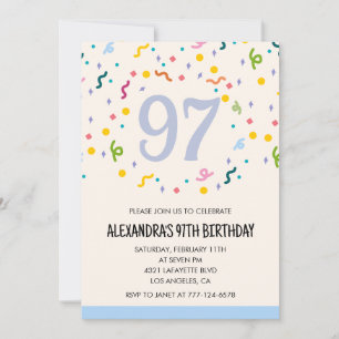 Invitaciones sencillas para cumpleaños 97 Confeti