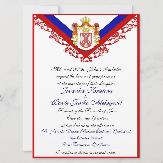Invitaciones servias de encargo de la boda (Anverso)