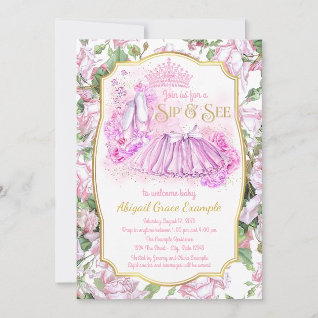 Invitaciones Shabby Rose Tutu Princess para Sip an (Anverso)