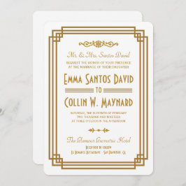 Invitaciones simples a la boda blanca en Art Deco