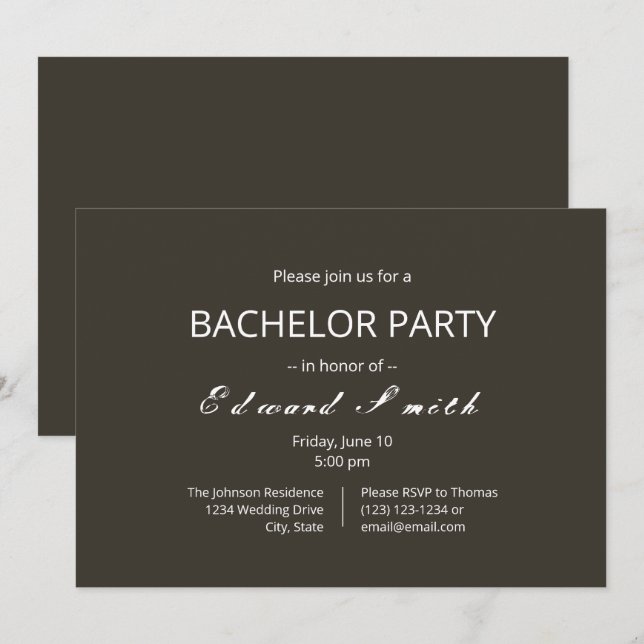 Invitaciones simples a la boda de solteros (Anverso / Reverso)
