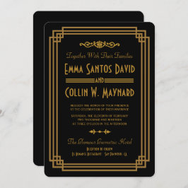 Invitaciones simples a la boda negra en Art Deco