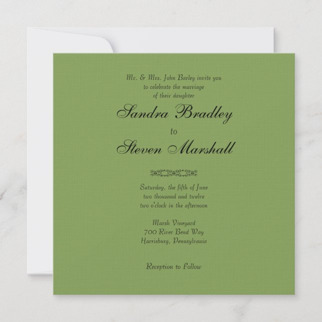 Invitaciones simples a la boda verde de espárragos (Anverso)