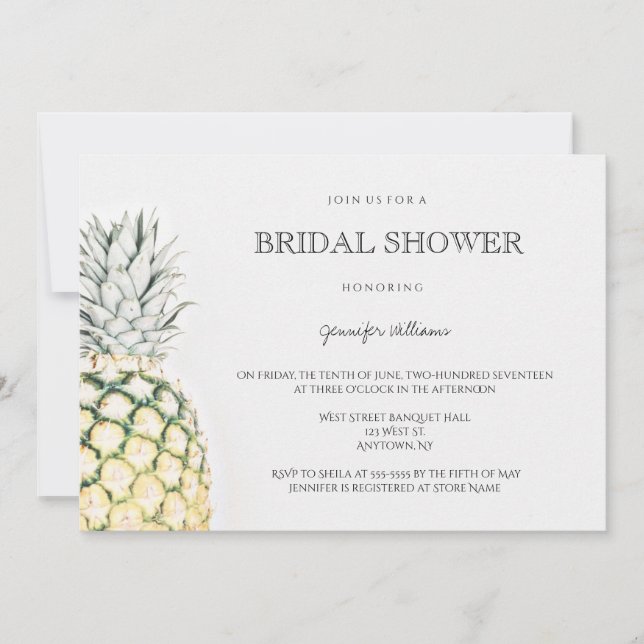 Invitaciones simples a la ducha de novias con piña (Anverso)