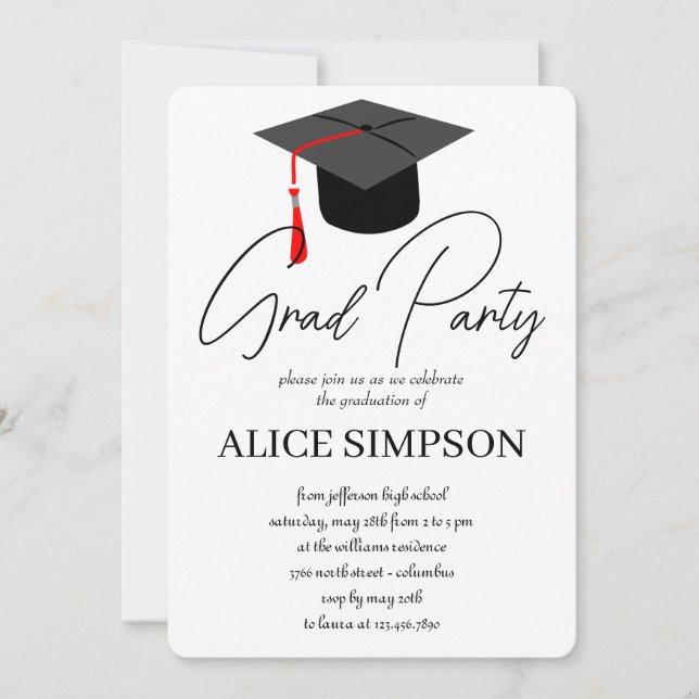 Invitaciones simples a una fiesta de graduación (Anverso)