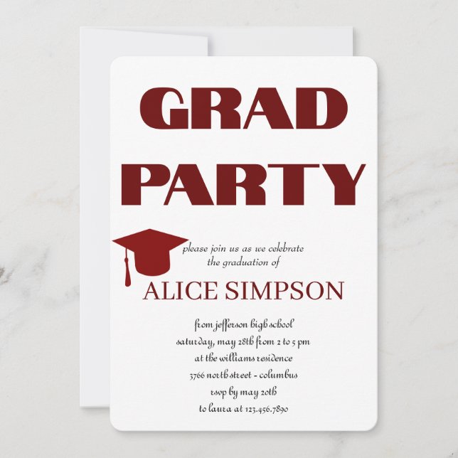 Invitaciones simples a una fiesta de graduación (Anverso)