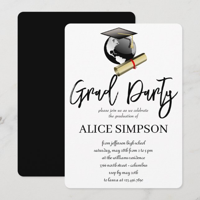 Invitaciones simples a una fiesta de graduación (Anverso / Reverso)