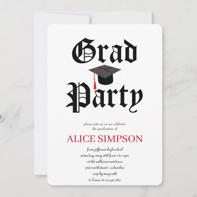 Invitaciones simples a una fiesta de graduación (Anverso)