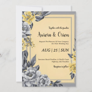 invitaciones simples de bodas amarillas y grises