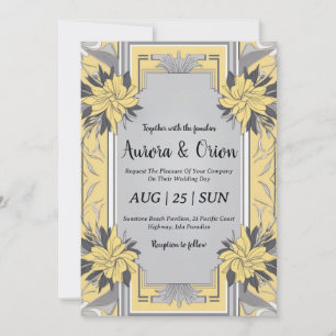 invitaciones simples de bodas amarillas y grises