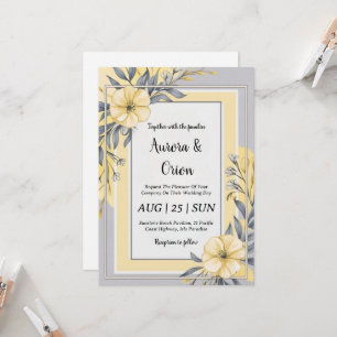 invitaciones simples de bodas amarillas y grises