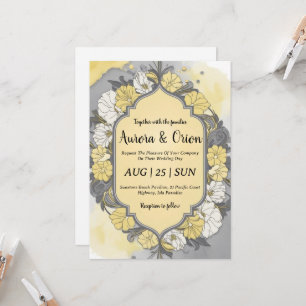 invitaciones simples de bodas amarillas y grises