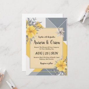 invitaciones simples de bodas amarillas y grises