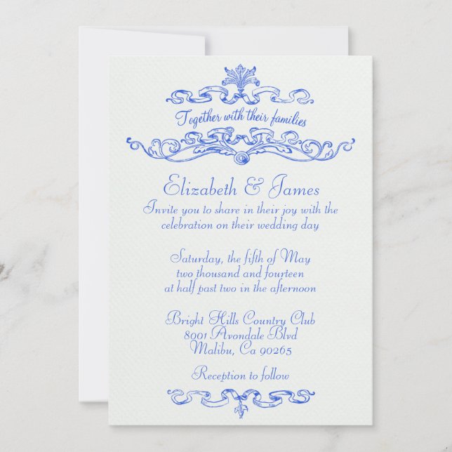 Invitaciones simples de Bodas Azules de Lujo (Anverso)