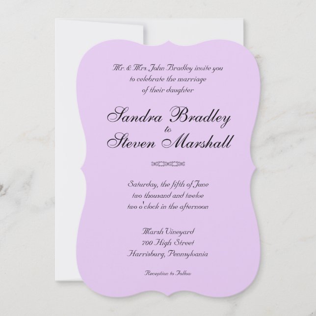 Invitaciones simples de bodas de lavanda (Anverso)
