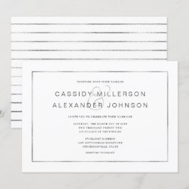 Invitaciones simples de bodas de marco plateado