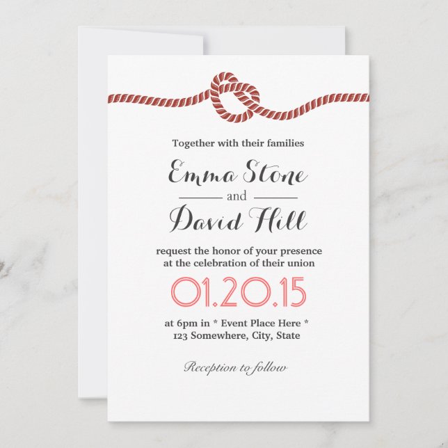 Invitaciones simples de bodas de nudos rojos (Anverso)