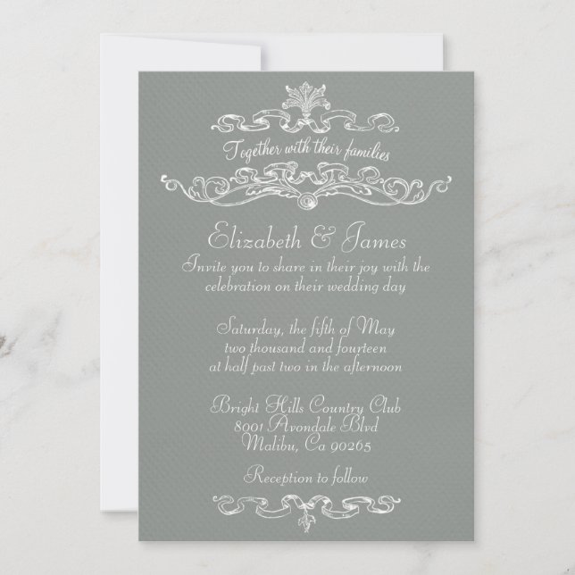 Invitaciones simples de Bodas Gris de Lujo (Anverso)