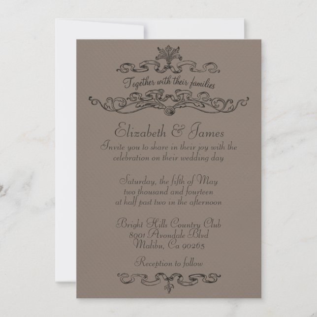 Invitaciones simples de bodas marrones de lujo (Anverso)