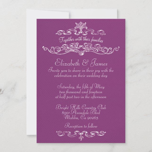 Invitaciones simples de bodas púrpura de lujo (Anverso)
